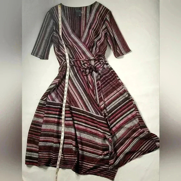 Gaby Skye Asmetrical Stripe Boho Retro sz 6 High & Low Wrap Neck Belted Dress - Picture 5 of 11